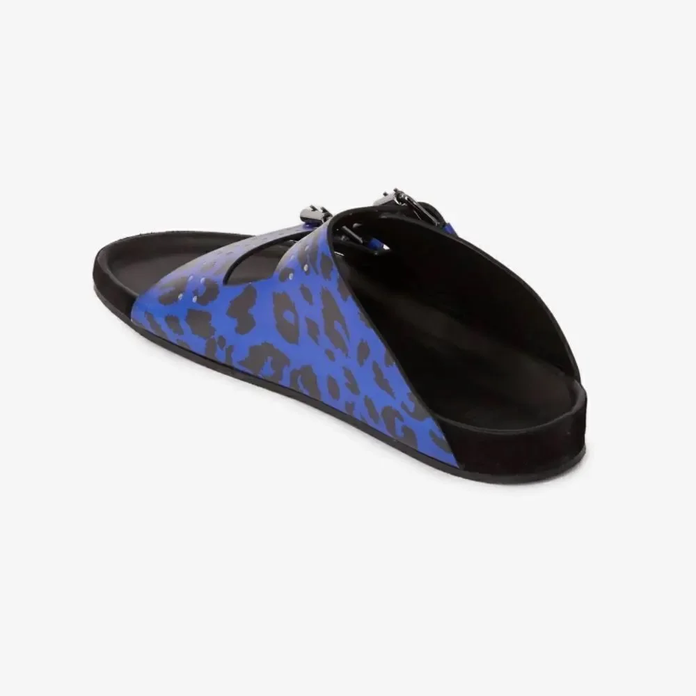 THE KOOPLES BLUE LEATHER LEOPARD-PRINT SANDALS NIB size 41
